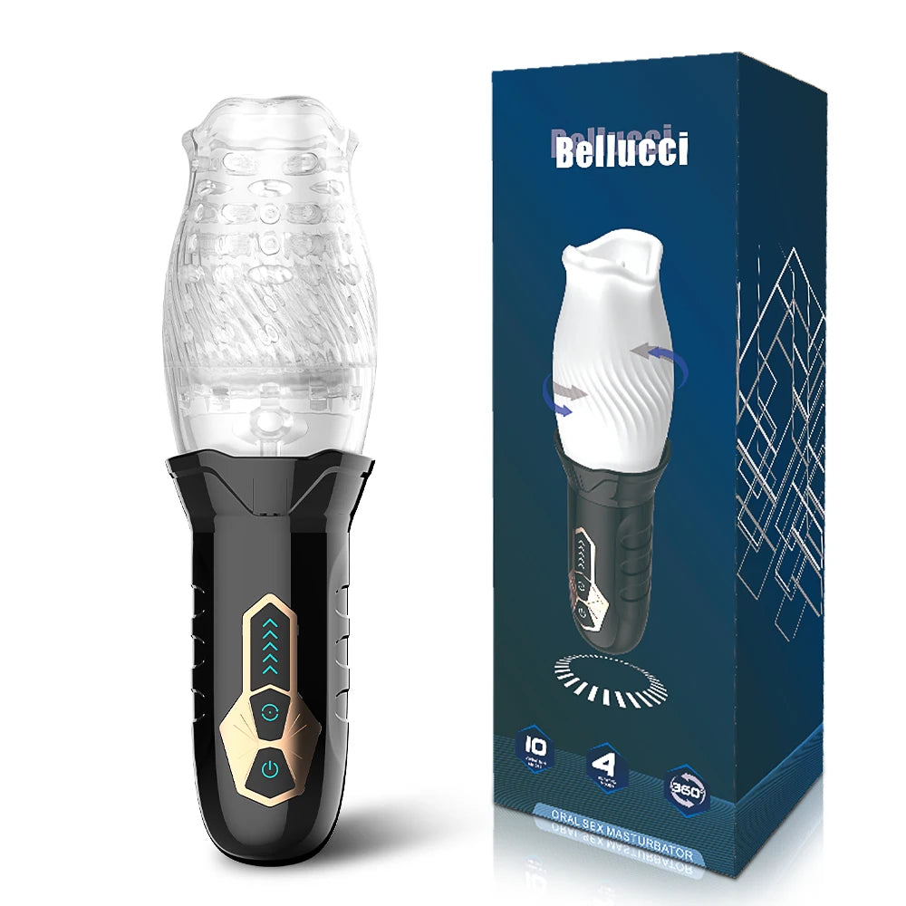 Automatic Rotating Male Masturbation Cup Oral Sex Glans Vibrator Spiral Motion Spinner Cup Penis Delay Trainer Sex Toys for Men