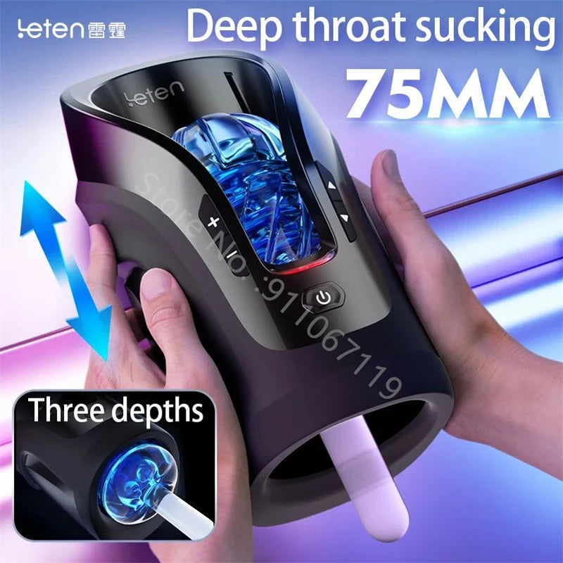 High Speed Automatic Male Masturbator Sucking Masturbation Machine Leten THRUSTING-PRO 75mm Telescopic Vibrator Sex Toys For Men