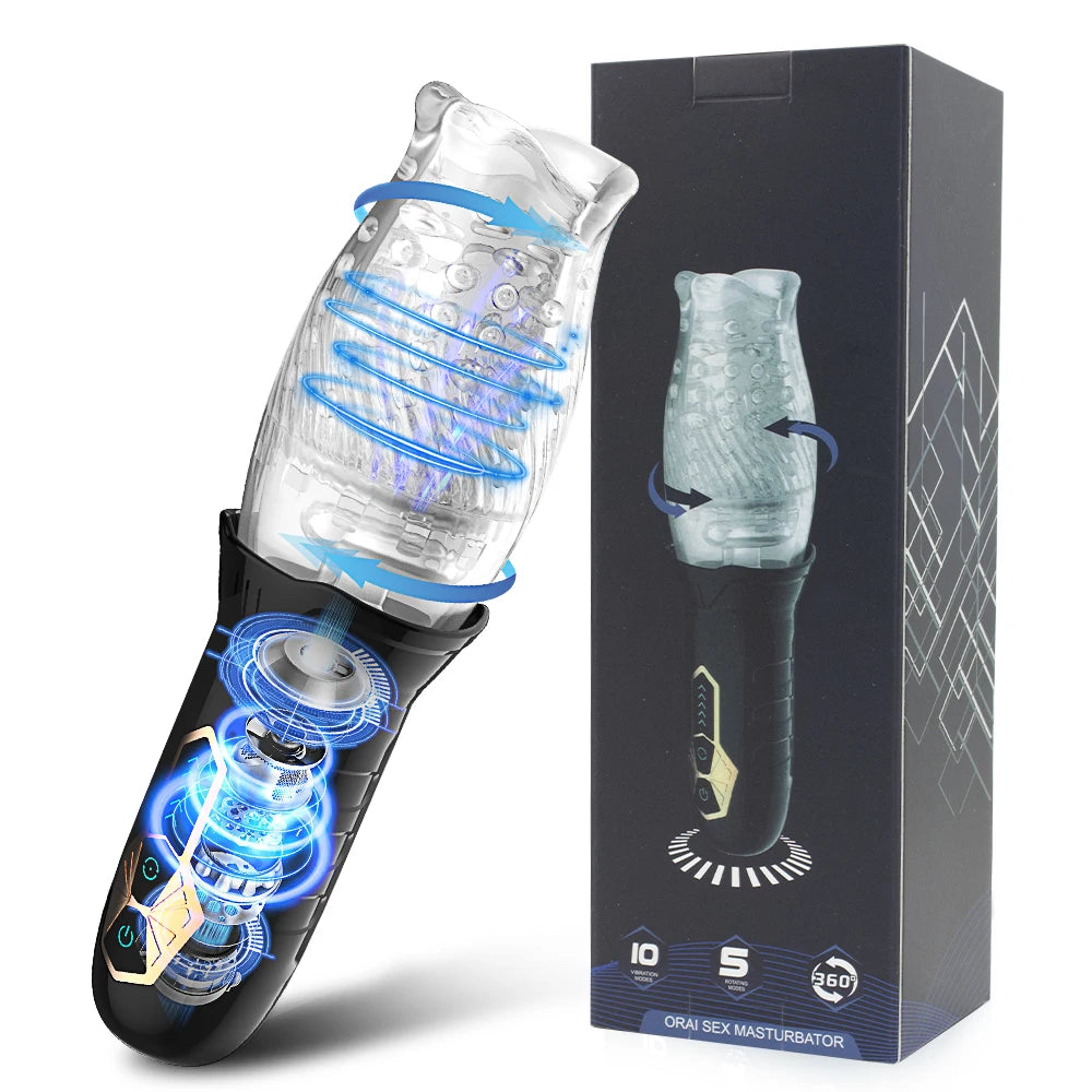 Automatic Rotating Male Masturbation Cup Oral Sex Glans Vibrator Spiral Motion Spinner Cup Penis Delay Trainer Sex Toys for Men