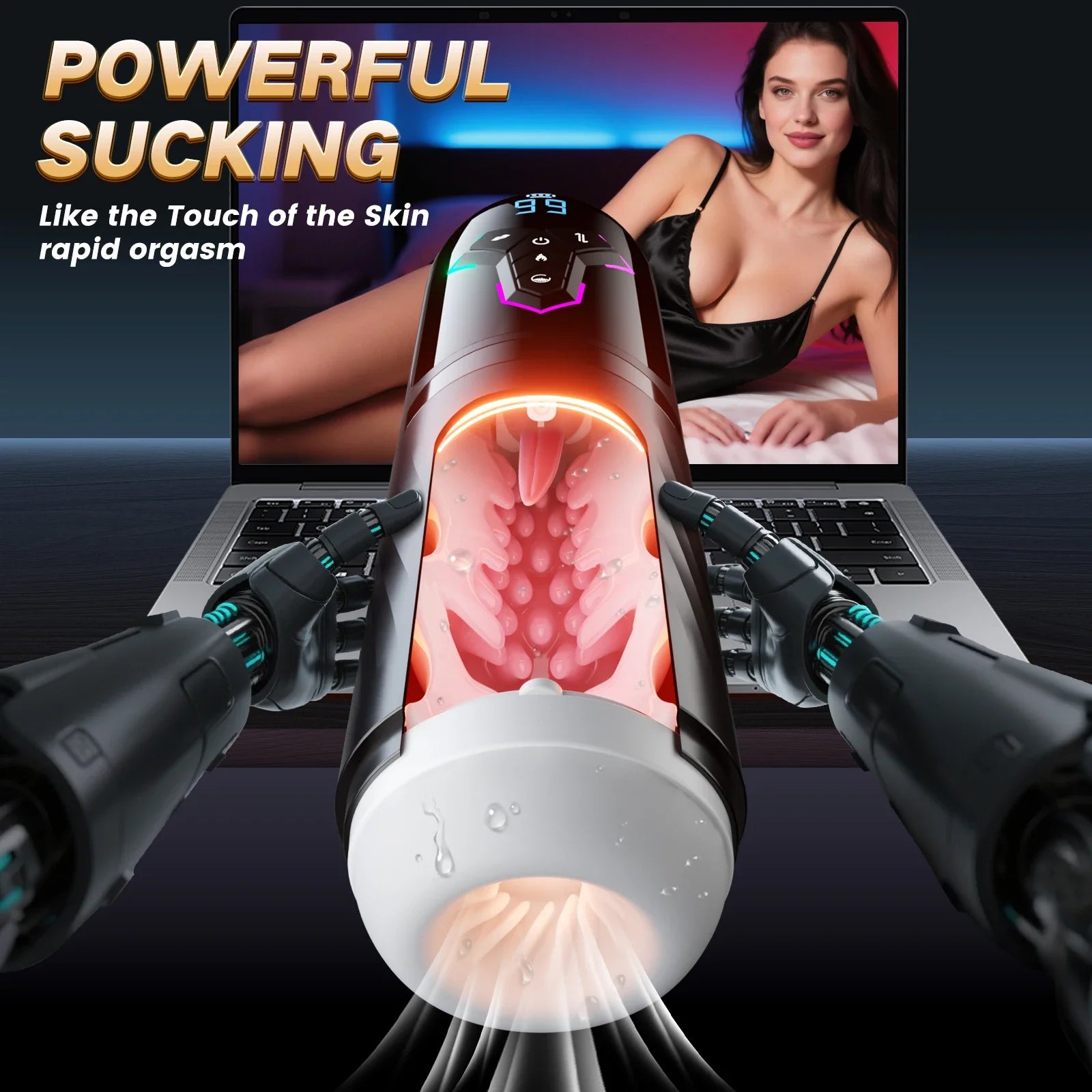 4 IN 1 Telescopic Sucking Licking Masturbator Cup Vagina Masturbation Blowjob Adults Sex Toy for Men Piston Automatic Mastubator
